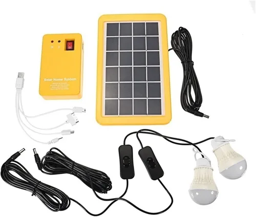 Vista 7 de ROROLL Generador de panel de energía solar, kit de sistema doméstico con 3 bombillas LED, lámpara solar de emergencia, 4 cabezales, carga USB