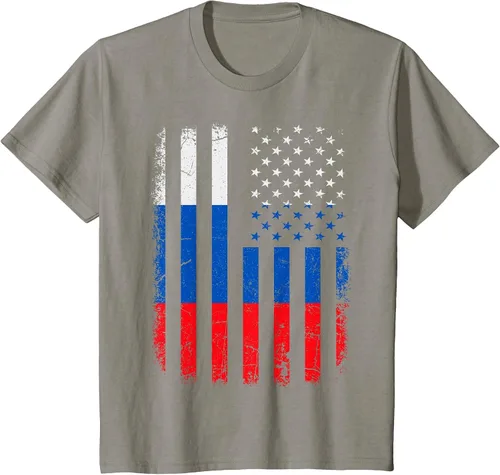 Vista 30 de Russian American Flag Russia America Pride Heritage T-Shirt Asphalt Grey