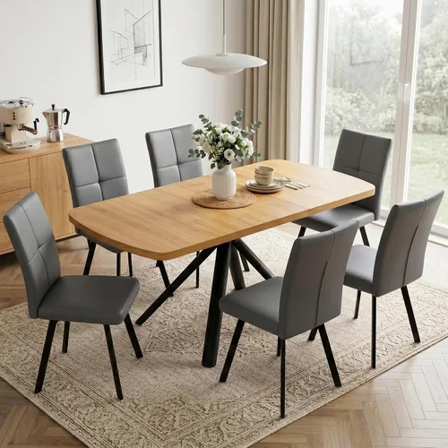 Vista 11 de HIPIHOM Mesa de comedor extensible para 4-6 personas, mesa rectangular de madera MDF de 47.2 a 63 pulgadas, estilo rústico de granja, diseño que