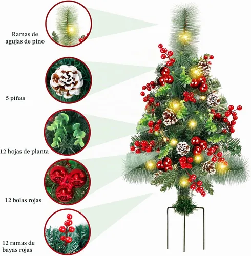 Vista 3 de GUOOU - Juego de 2 jarrones de árbol de Navidad para camino, árboles de Navidad artificiales iluminados mini con luces, decoraciones de Navidad al