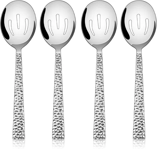 Vista 9 de E-far Tenedores de Servir Martilleados, Juego de 4 Piezas de Utensilios de Acero Inoxidable para Anfitriona, Ideales para Carne, Catering, Buffet