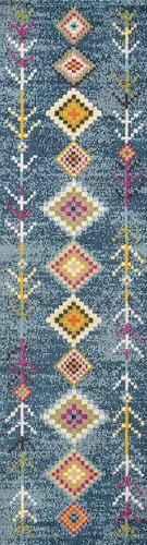 Vista 3 de Eyely Alfombra geométrica tribal de 2 x 8 pulgadas, azul oscuro/multicolor, alfombra bohemia para interiores