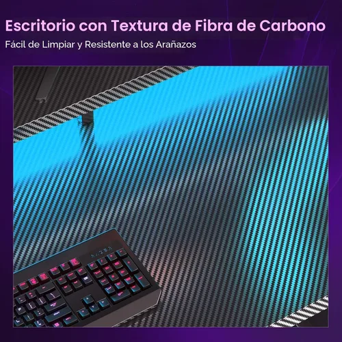 Vista 5 de AODK Escritorio para juegos de 48 pulgadas con luces LED y soporte para CPU