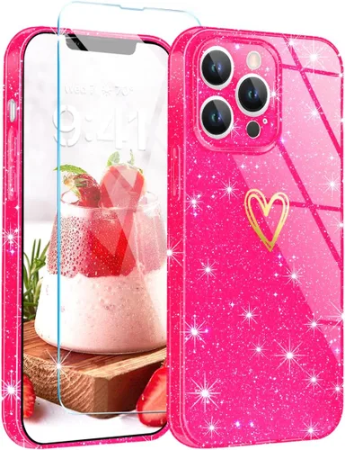 Vista 9 de Funda para iPhone 13 Pro, con [1 protector de pantalla de vidrio templado] [purpurina transparente] bonita funda brillante para teléfono a prueba
