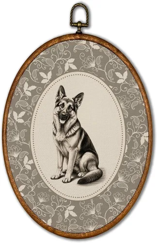 Vista 31 de KSDUT Arte de pared ovalado de perro pastor australiano floral retro de 8.6