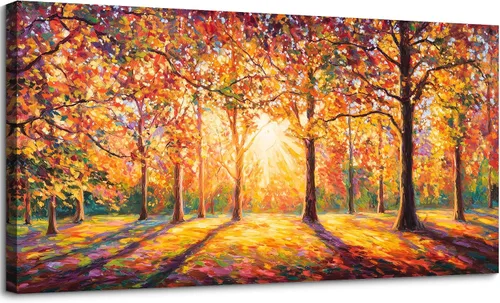 Vista 12 de SLYCAY Lienzo grande con árbol de la vida dorado para pared, pintura de paisaje, naturaleza, nieve, montaña, lago, paisaje, decoración de pared