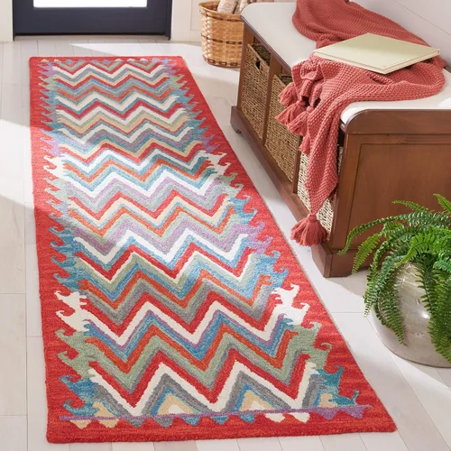 Vista 2 de SAFAVIEH Aspen Collection - Alfombra de pasillo de 2 pies 3 pulgadas x 9 pies, color rojo y marfil, lana cheurón bohemia hecha a mano, ideal