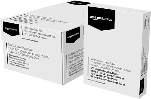 Vista 4 de Amazon Basics Papel de impresora multiusos, estuche de 10 resmas y papel de impresora de copia multiusos, estuche de 8 resmas y carpetas de archivos