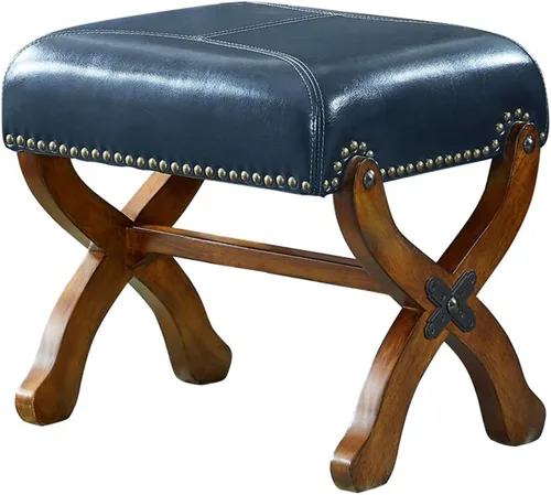 Vista 10 de Reposapiés de cuero, otomano de madera, asiento rústico para pies, reposapiés de madera, reposapiés rectangular pequeño otomano para sala de estar