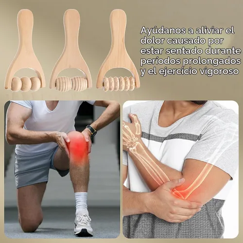 Vista 3 de Abeillo Rodillo de masaje de mano de madera, 3 piezas, rodillo muscular, herramientas de masaje manual de terapia de madera, rodillo masajeador