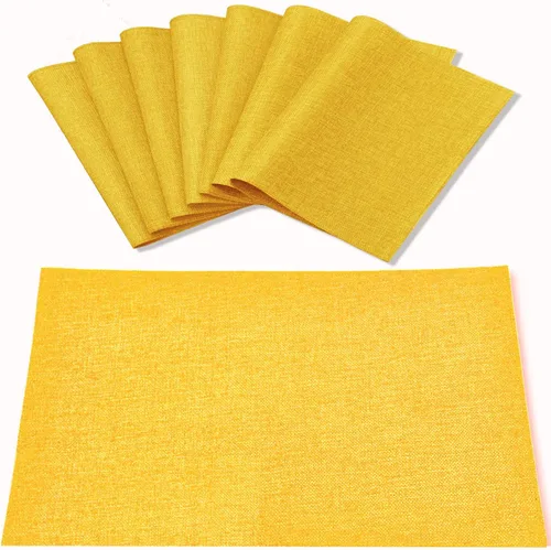 Vista 8 de Juego de 8 manteles individuales de tela tipo lino, lavables a máquina, resistentes al calor, sin arrugas, de poliéster grueso, para cocina, mesa