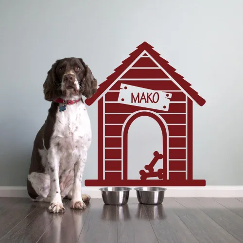 Vista 2 de Calcomanía de pared de vinilo para casa de perro, calcomanía de pared con nombre personalizado, cita de nombre de perro, calcomanía de pared