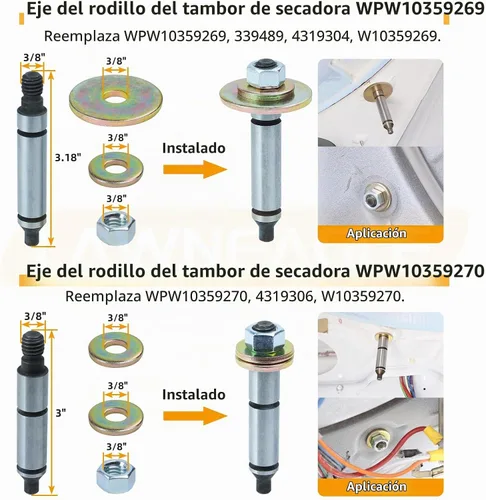 Vista 6 de WPW10314173 Kit de soporte de tambor de rodillo para secadores Whirlpool Maytag 2xWPW10314173+1x691366+1x341241+1xWPW10359269+1xWPW10359270