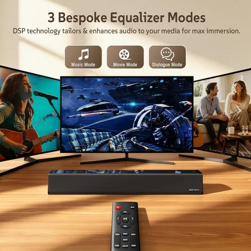 Vista 9 de Barra de sonido, BESTISAN Barra de sonido de 50 vatios con HDMI, óptico, AUX, USB, salida de subgraves y conexión Bluetooth, DSP, bajo ajustable, 16