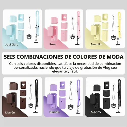 Vista 2 de Funda de Silicona para Pocket 3 y Cordón para el Cuello, Funda Protectora con Protector de Lente Resistente a Rayones, Ajustable, Fácil