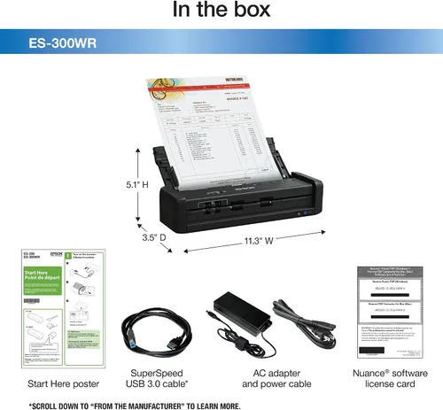 Vista 6 de Epson ES-300WR Inalámbrico Color Portátil Duplex Documento Escáner Contabilidad Edición para PC y Mac Auto Doc Feeder (ADF)