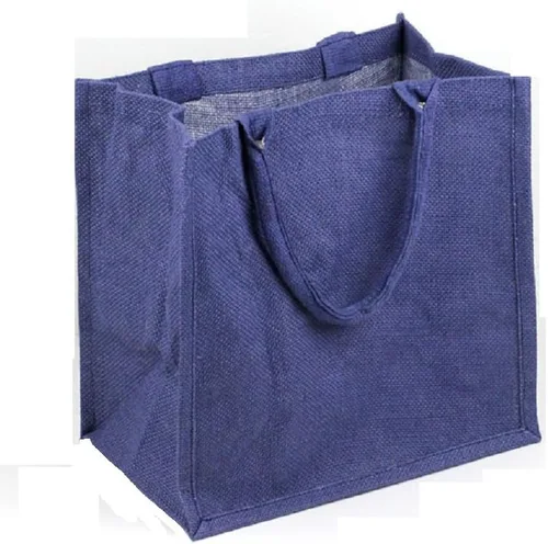 Vista 5 de Paquete de 12 bolsas de yute y arpillera, asas de algodón suave, interior laminado, Natural, Mediana