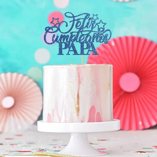 Vista 5 de Decoración de fiesta de cumpleaños con purpurina azul para papá, decoración de fiesta de cumpleaños, feliz día del padre/decoración de fiesta