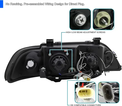 Vista 4 de SPEC-D TUNING - Faros delanteros LED de doble proyector de ojos de ángel, color negro, compatible con modelos BMW E39 serie 5 1996-2003 sin faros