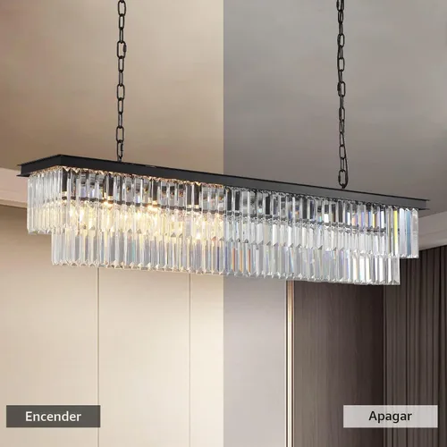 Vista 6 de NOXARTE Candelabros Rectangulares para Comedor, Candelabro de Cristal Rectangular Moderno Negro de 8 Luces, Accesorio Colgante para Isla de Cocina