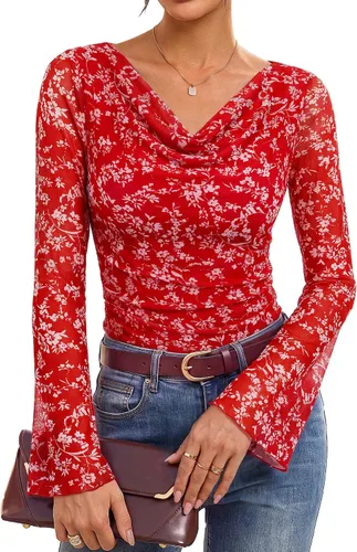 Vista 21 de GRACE KARIN Blusas de malla estilo bohemio para mujer, estilo casual