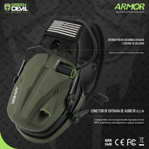Vista 3 de GREEN DEVIL Disparo Protección auditiva Reducción de ruido electrónico Protección auditiva Orejeras Auriculares para pistola de caza Verde militar