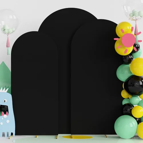 Vista 11 de Fomcet - Cubierta de arco de fondo beige para arco de 7.2 pies, 6 pies Set of 2 Spandex Backdrop Arch Covers Fitted Round Top 2-Sided Fabric for