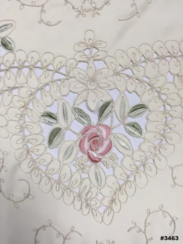Vista 5 de Creative Linens Mantel bordado floral rosa rosa 70x120 rectangular y 12 servilletas beige primavera pastel mantel