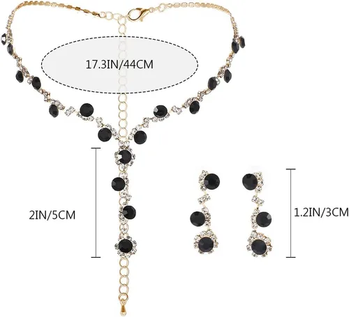 Vista 6 de Unicra Juego de joyas de boda con diamantes de imitación, collar de novia, pulsera, aretes, juego de bisutería para mujeres y novias