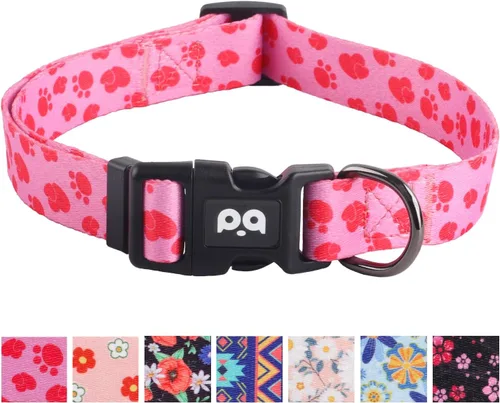 Vista 22 de Collar de perro suave ajustable: estampado de flores rosadas, multicolor, lindos patrones para mascotas, talla XS, pequeña, mediana y grande