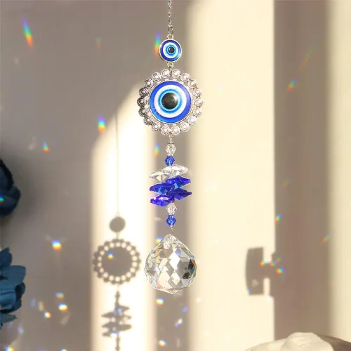 Vista 5 de Atrapasoles azul colgante luz sombra jardín decoración campanillas de viento de cristal arco iris jardín colección sol bola cristal cortina