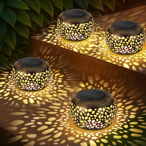 Vista 8 de Farol solar para decoración de patio al aire libre: faroles solares para exteriores, impermeables, ahuecados, retro, metal, alimentados por energía