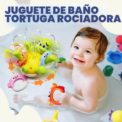 Vista 3 de Sizobi Juguetes de Baño para Bebés, Juguete de Baño de Tortuga Recargable con Rociador para Niños Pequeños con 5 Anillos, Juguete de Rociador