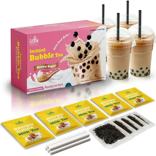 Vista 12 de Fusion Select Juego de 5 paquetes de té de burbujas de taro, mango, melaza, fresa con perlas de tapioca extra ricas, pajitas