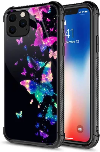 Vista 25 de ZHEGAILIAN Funda compatible con iPhone 12/12 Pro, funda de invasión de vaca alienígena OVNI, parte trasera de vidrio templado + funda protectora