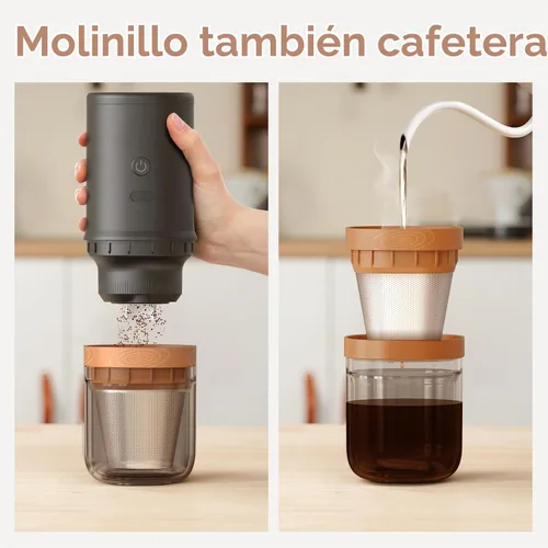 Vista 3 de Molinillo de café eléctrico compacto 2 en uno, núcleo de molienda de acero inoxidable SUS420, modelo de doble elaboración, una pulsación, molinillo