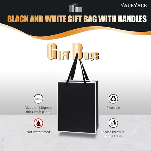 Vista 5 de YACEYACE Bolsas de regalo negras con asas, 10 bolsas a granel de 8 x 4 x 10.5 pulgadas para fiestas, cumpleaños, bodas, venta al por menor