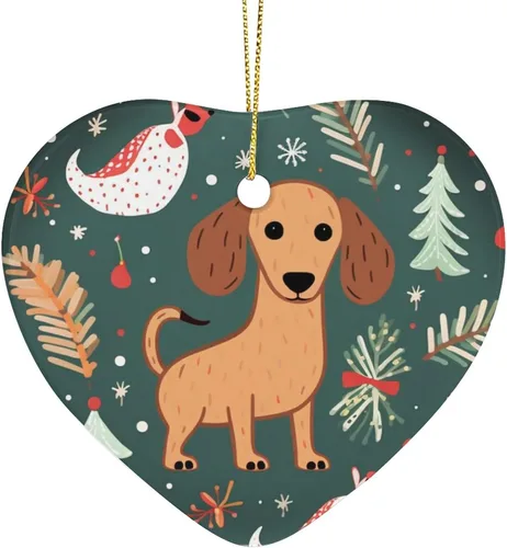 Vista 12 de Dachshund - Adorno de cerámica de Navidad para perro, diseño de animales lindos 2023, adorno de vacaciones para el hogar, decoración de árbol
