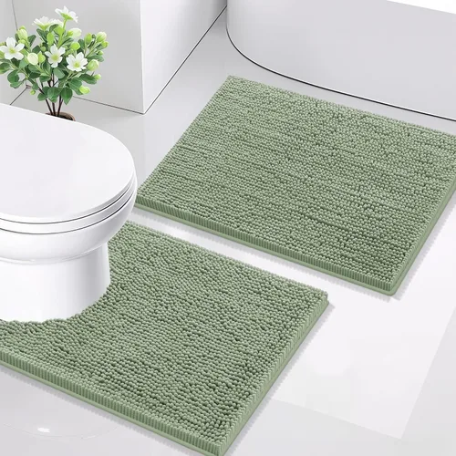 Vista 81 de Juego de alfombras de baño Smiry de 2 piezas, suave alfombra absorbente de chenilla y juego de alfombra en forma de U para inodoro, alfombra de baño