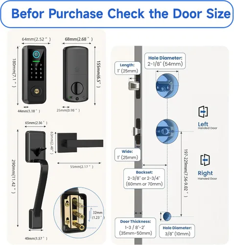 Vista 6 de Cerradura inteligente para puerta de entrada sin llave con asa, cerrojo Bluetooth para puerta delantera con huella digital, control de aplicación