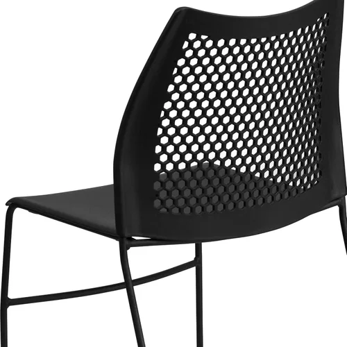 Vista 9 de EMMA + OLIVER Silla apilable con base de trineo negro para el hogar y la oficina con respaldo de ventilación de aire, silla de invitados