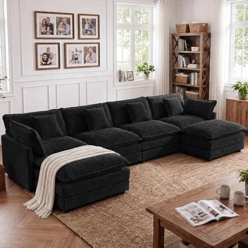 Vista 55 de Tmsan Chenille Cloud - Juego de sofá y silla, color beige y blanco Blanco beige