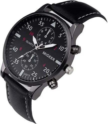 Vista 3 de Weicam Reloj de pulsera de cuarzo analógico para hombre, correa de cuero, retro, 6 piezas, Movimiento de cuarzo