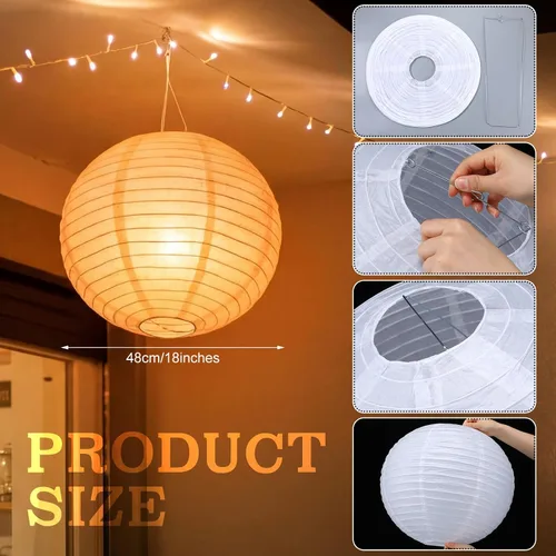Vista 3 de Glooglitter 5 linternas grandes de papel blanco de 18 pulgadas, lámpara de papel redonda de luna china, lámparas japonesas gigantes colgantes