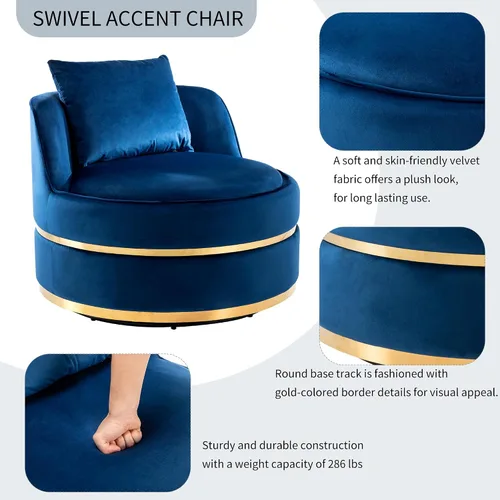 Vista 5 de Harper & Bright Designs Silla giratoria de 360 grados, moderna silla tapizada de terciopelo, silla suave con cojín de asiento para sala de estar
