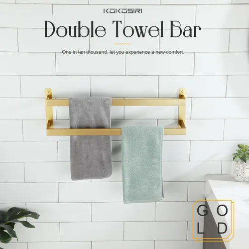 Vista 3 de KOKOSIRI Barras para Toallas de Baño de 2 Niveles Tipo Escalera Dorado Cepillado Rieles para Toallas de 24 Pulgadas Soportes para Toallas Montados