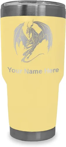 Vista 8 de LaserGram Vaso aislado al vacío de 20 onzas, dragón, grabado personalizado incluido (negro)