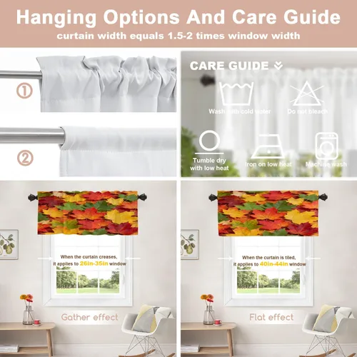 Vista 140 de Shrahala Orange Autumn Autumn Blackout Curtain Tiers, Fall Kitchen Valance Light Blocking Tier Drapes with Rod Pocket, 2 Pack 26 X 24 in