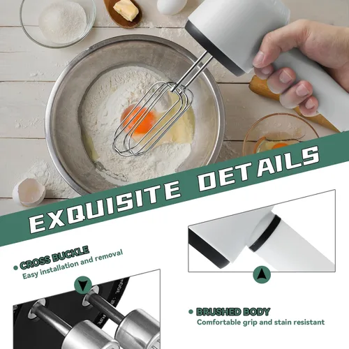 Vista 8 de Batidora de mano de 3 velocidades con batidores de borde flexible Diseño de raspado automático para hornear, batir, masa Fácil de limpiar