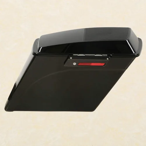 Vista 3 de Alforjas rígidas estiradas de 5 pulgadas con tapas de altavoz de 6 x 9 pulgadas+soportes de conversión cromados para Harley Davidson modelos Softail